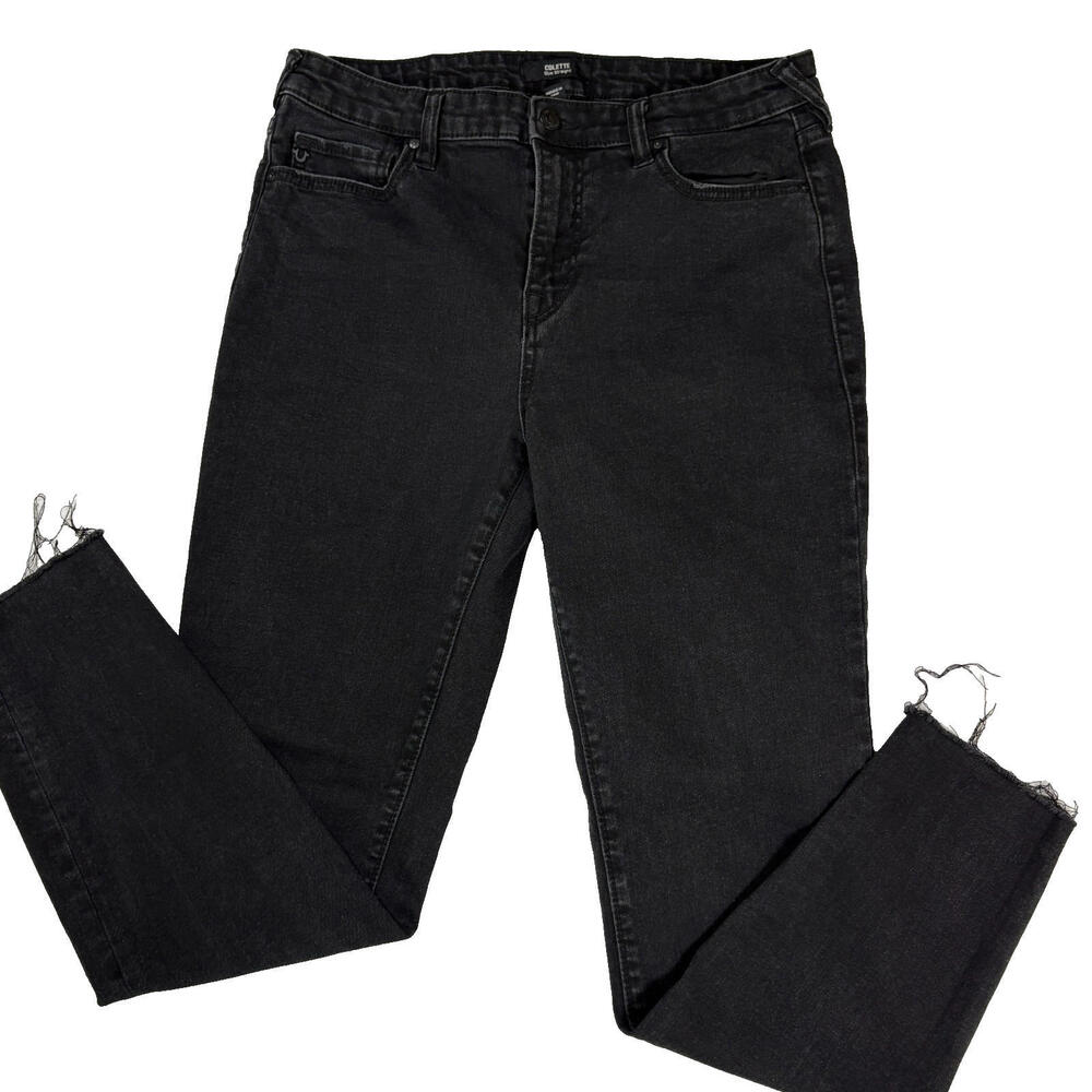True Religion Colette Jeans Slim Straight Black Frayed Hem Size 32 Men’s Denim
